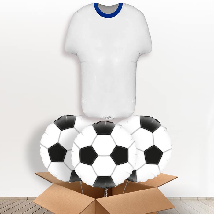Blue and White Football Shirt Helium Balloon in a Box - With 3 Themed Balloons | Party Save Smile