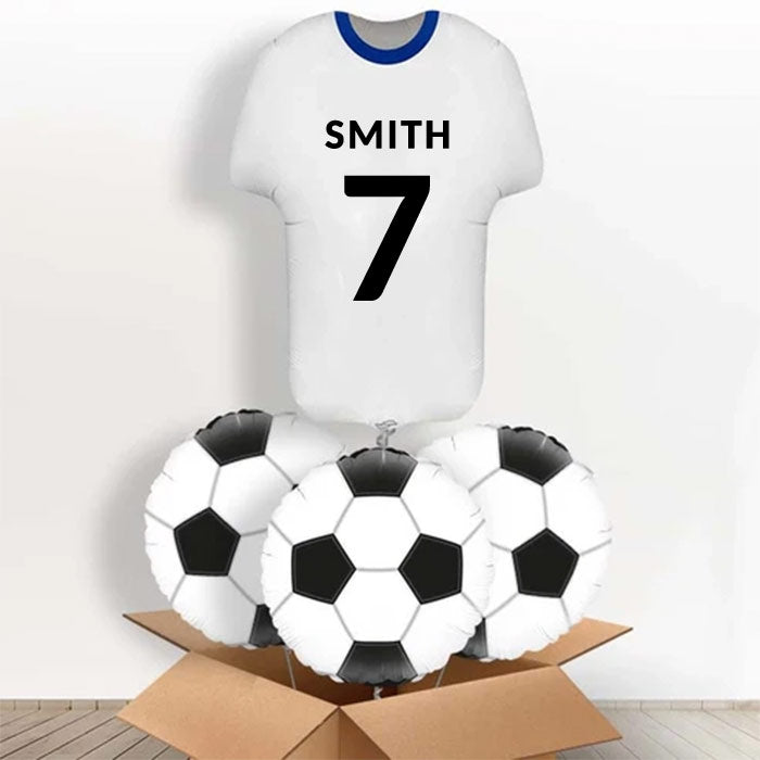 Blue and White Football Shirt Helium Balloon in a Box - With 3 Themed Balloons | Party Save Smile