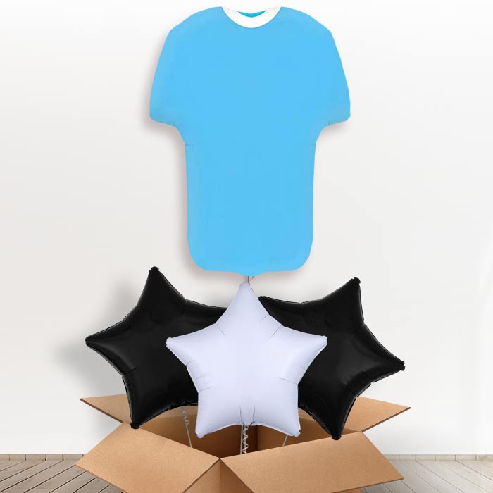 Sky Blue Football Shirt Helium Balloon in a Box - With 3 Plain Balloons | Party Save Smile