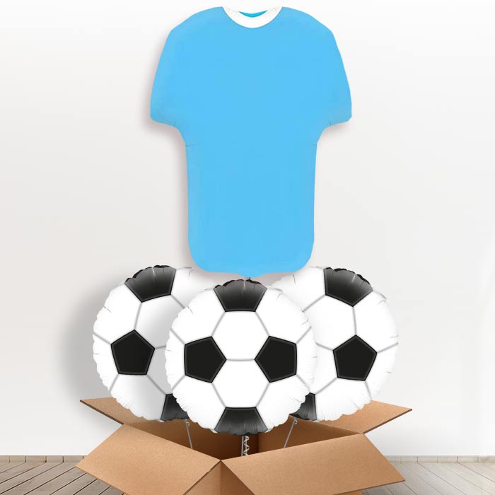 Sky Blue Football Shirt Helium Balloon in a Box - With 3 Themed Balloons | Party Save Smile
