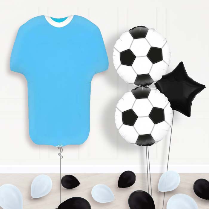 Light Blue Football Shirt Balloon Bouquet-Giant Balloon + 2 Themed Balloons + 1 Plain Balloon + Mini Balloons 