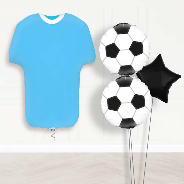 Light Blue Football Shirt Balloon Bouquet-Giant Balloon + 2 Themed Balloons + 1 Plain Balloon 