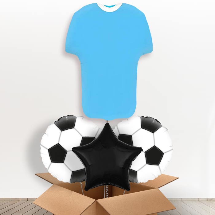 Sky Blue Football Shirt Helium Balloon in a Box-1 x Giant Balloon and 2 Themed Balloons and 1 Plain Balloon 