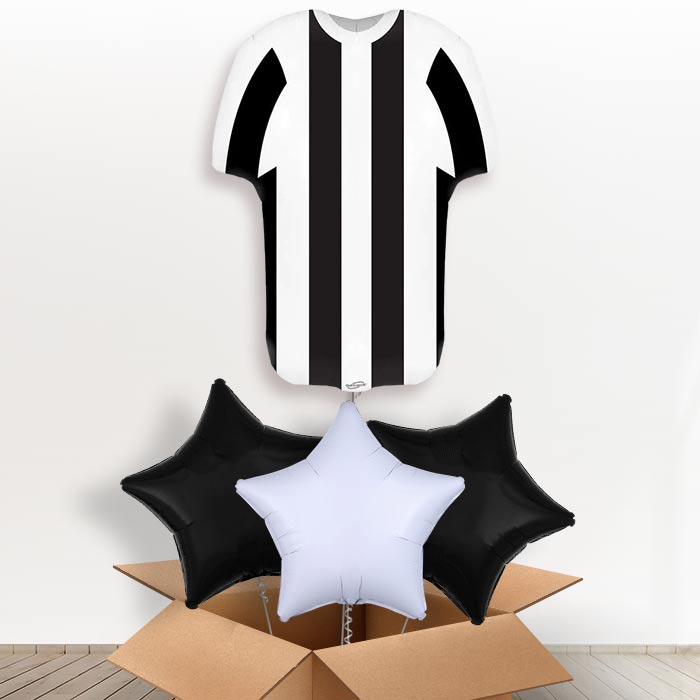 Black and White Football Shirt Helium Balloon in a Box - With 3 Plain Balloons | Party Save Smile