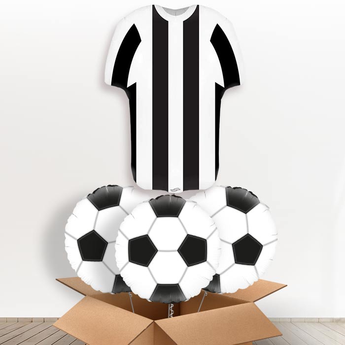 Black and White Football Shirt Helium Balloon in a Box - With 3 Themed Balloons | Party Save Smile