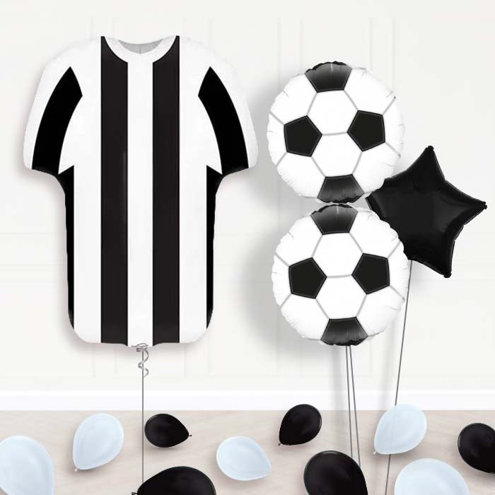 Black and White Football Shirt Balloon Bouquet-Giant Balloon + 2 Themed Balloons + 1 Plain Balloon + Mini Balloons 