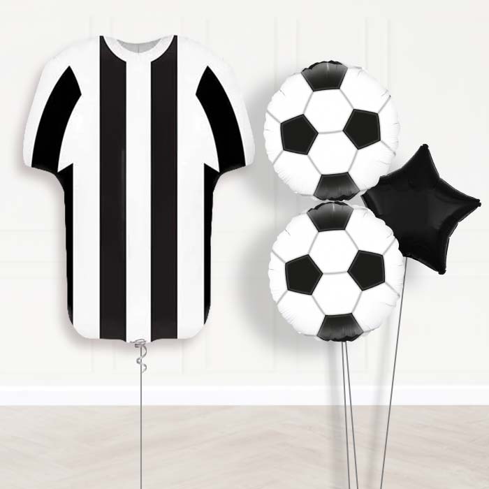Black and White Football Shirt Balloon Bouquet-Giant Balloon + 2 Themed Balloons + 1 Plain Balloon 