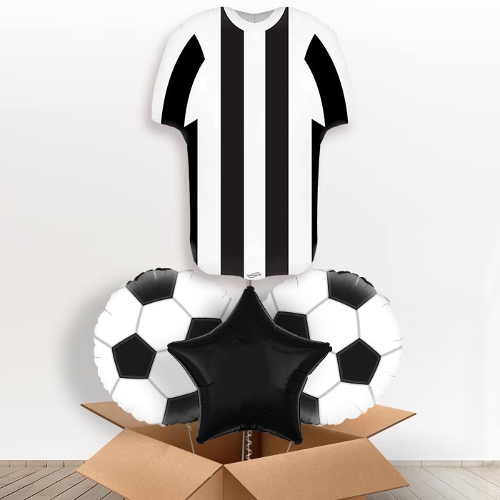 Black and White Football Shirt Helium Balloon in a Box-1 x Giant Balloon and 2 Themed Balloons and 1 Plain Balloon 