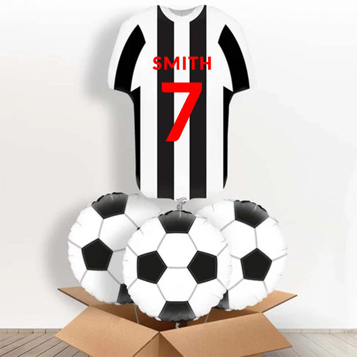 Black and White Football Shirt Helium Balloon in a Box - With 3 Themed Balloons | Party Save Smile