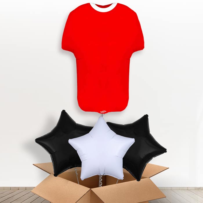 Red Football Shirt Helium Balloon in a Box - With 3 Plain Balloons | Party Save Smile