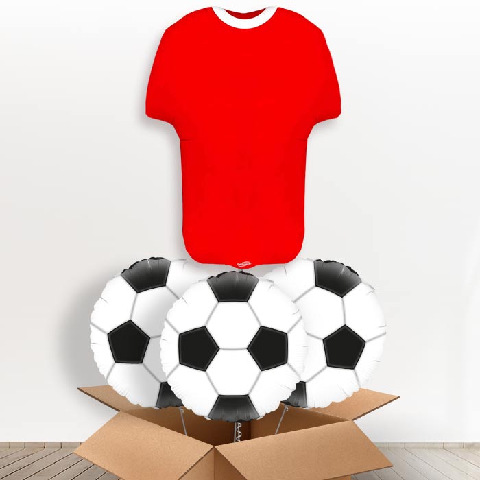Red Football Shirt Helium Balloon in a Box - With 3 Themed Balloons | Party Save Smile