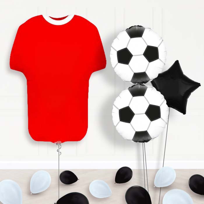 Red Football Shirt Balloon Bouquet-Giant Balloon + 2 Themed Balloons + 1 Plain Balloon + Mini Balloons 