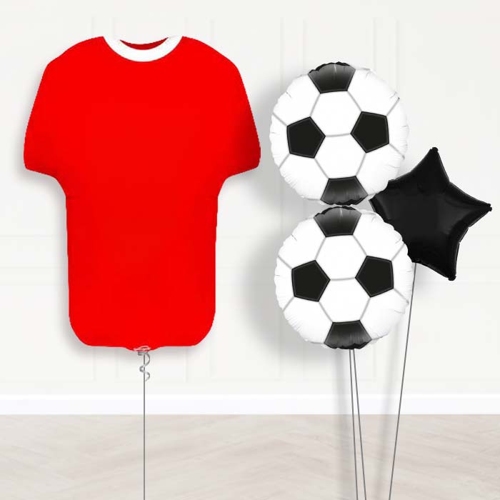 Red Football Shirt Balloon Bouquet-Giant Balloon + 2 Themed Balloons + 1 Plain Balloon 