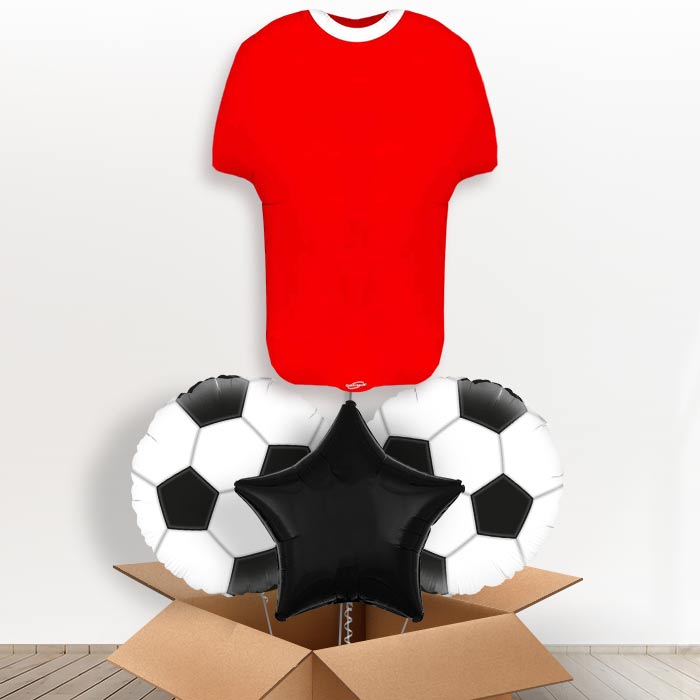 Red Football Shirt Helium Balloon in a Box-1 x Giant Balloon and 2 Themed Balloons and 1 Plain Balloon 