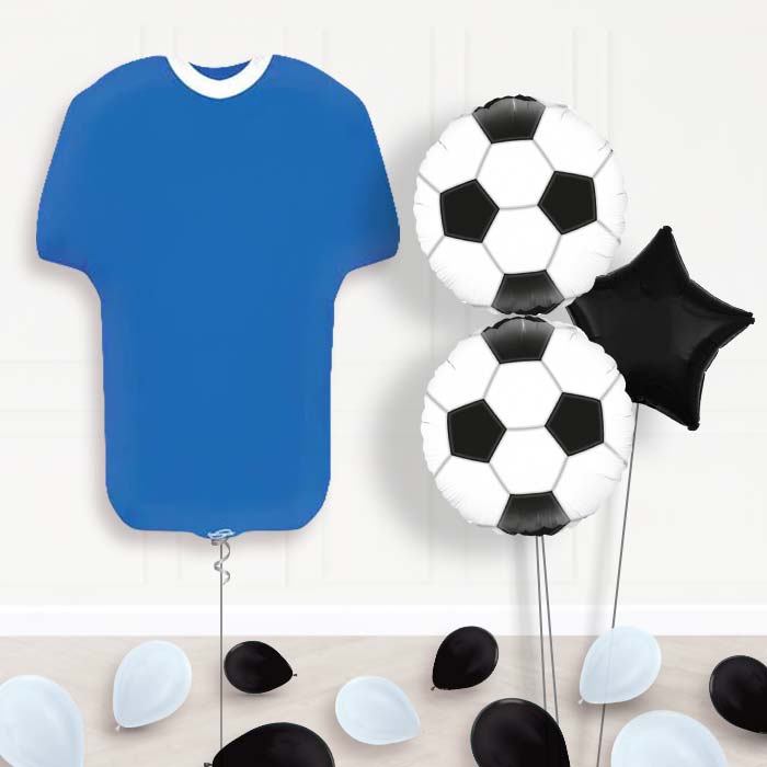 Blue Football Shirt Balloon Bouquet-Giant Balloon + 2 Themed Balloons + 1 Plain Balloon + Mini Balloons 