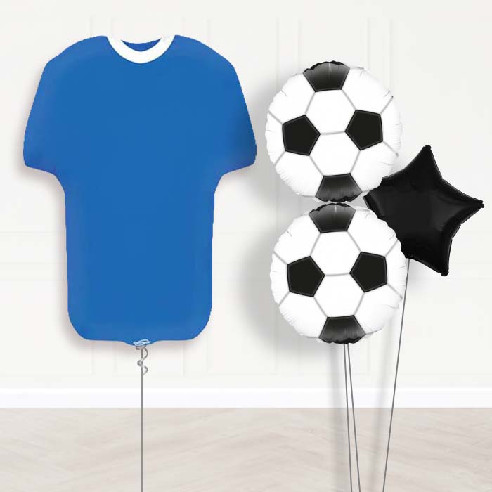 Blue Football Shirt Balloon Bouquet-Giant Balloon + 2 Themed Balloons + 1 Plain Balloon 