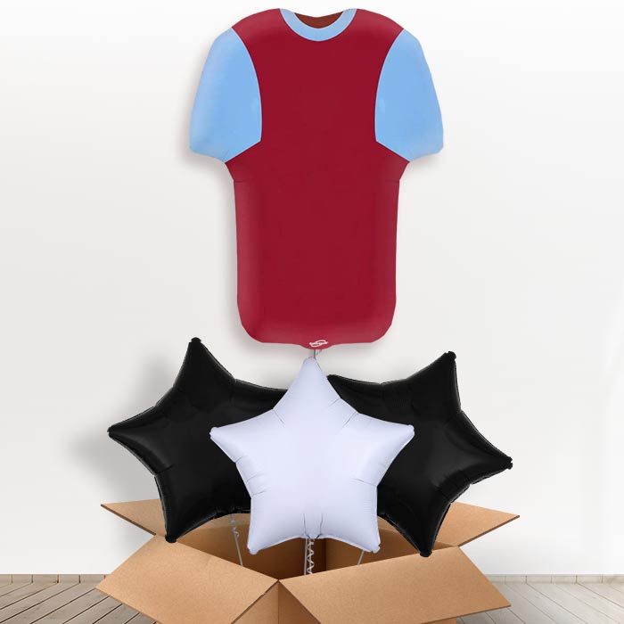 Claret and Blue Football Shirt Helium Balloon in a Box - With 3 Plain Balloons | Party Save Smile