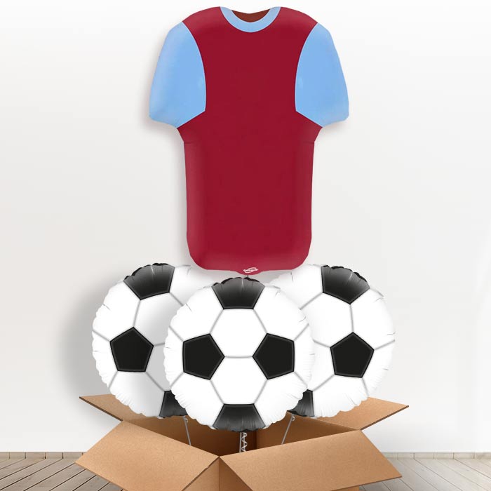 Claret and Blue Football Shirt Helium Balloon in a Box - With 3 Themed Balloons | Party Save Smile