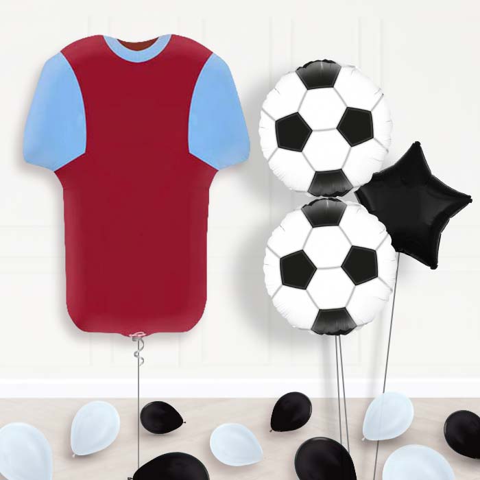 Claret and Blue Football Shirt Balloon Bouquet-Giant Balloon + 2 Themed Balloons + 1 Plain Balloon + Mini Balloons 