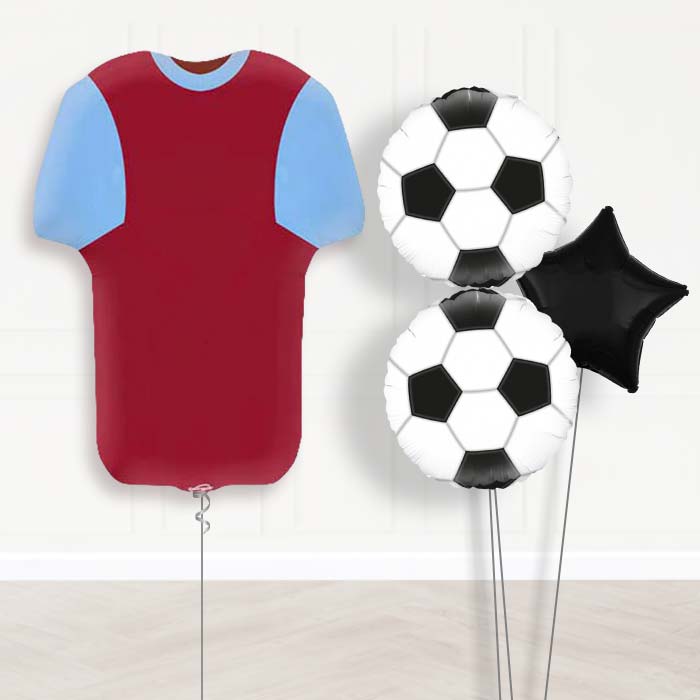 Claret and Blue Football Shirt Balloon Bouquet-Giant Balloon + 2 Themed Balloons + 1 Plain Balloon 