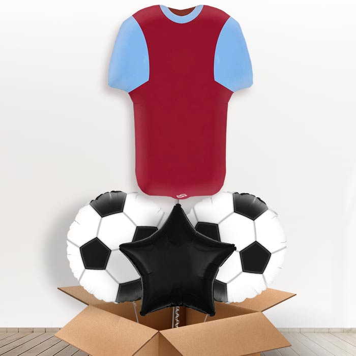 Claret and Blue Football Shirt Helium Balloon in a Box-1 x Giant Balloon and 2 Themed Balloons and 1 Plain Balloon 