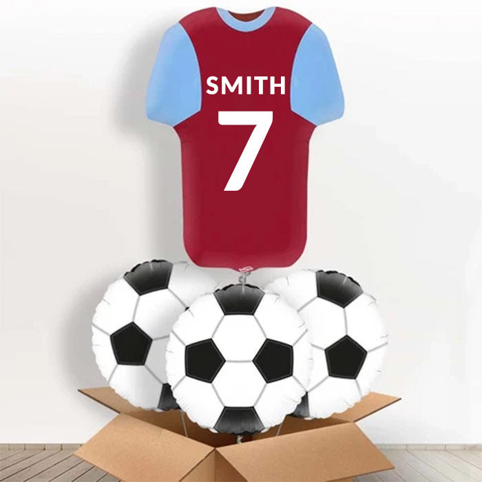 Claret and Blue Football Shirt Helium Balloon in a Box - With 3 Themed Balloons | Party Save Smile