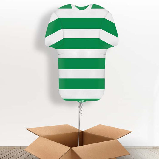 Green and White Hoop Football Shirt Helium Balloon in a Box - Giant Balloon | Party Save Smile