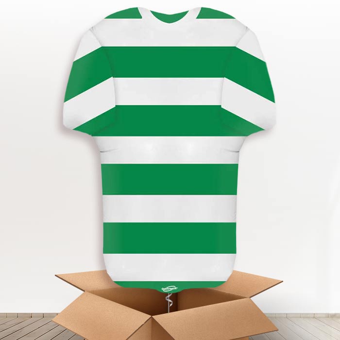 Green and White Hoop Football Shirt Helium Balloon in a Box - Giant Balloon | Party Save Smile