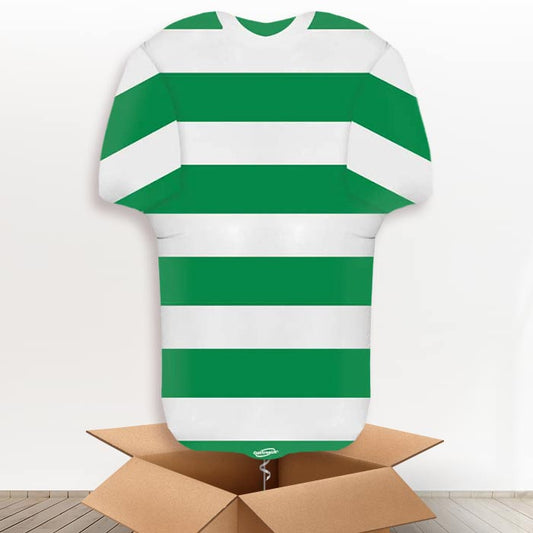 Green and White Hoop Football Shirt Helium Balloon in a Box - Giant Balloon | Party Save Smile