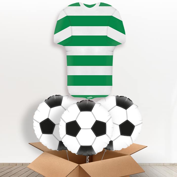 Green and White Hoop Football Shirt Helium Balloon in a Box - With 3 Themed Balloons | Party Save Smile