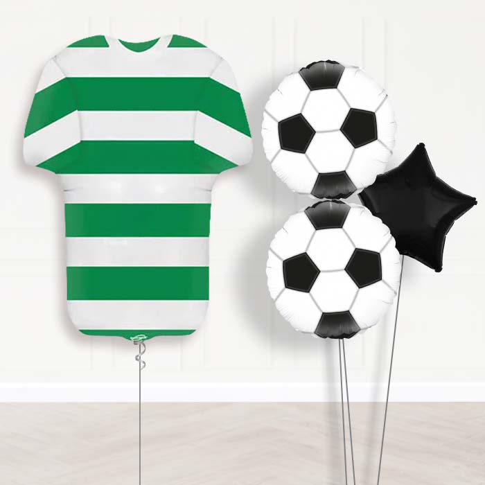 Green and White Hoop Football Shirt Balloon Bouquet-Giant Balloon + 2 Themed Balloons + 1 Plain Balloon 