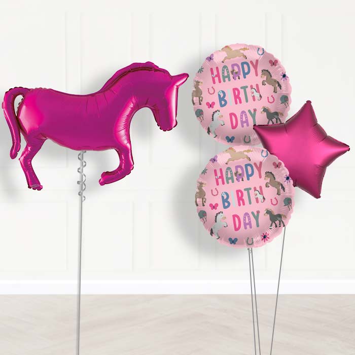 Pink Horse Shaped Balloon Bouquet Delivery - 1 x Giant Balloon with Mixed Bouquet | Party Save Smile
