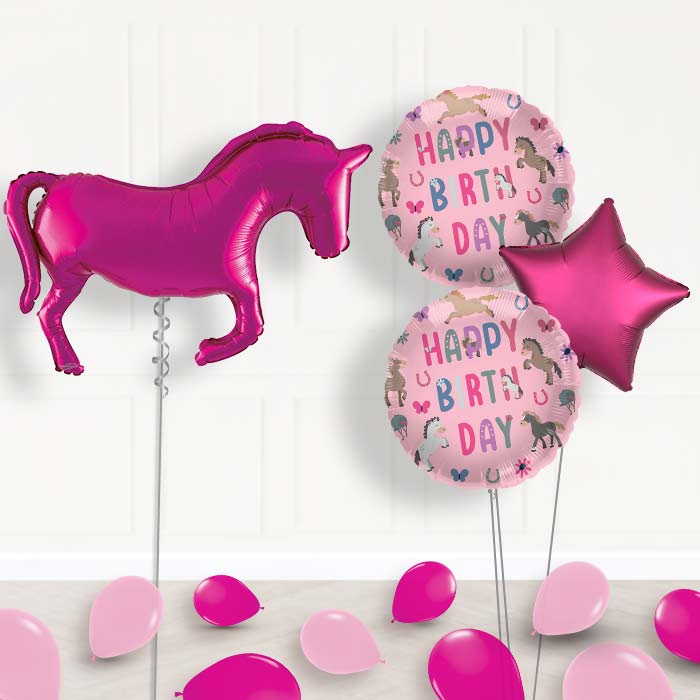 Pink Horse Shaped Balloon Bouquet Delivery - 1 x Giant Balloon with Mixed Bouquet and Latex | Party Save Smile