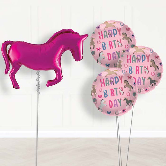 Pink Horse Shaped Balloon Bouquet Delivery - 1 x Giant Balloon with Themed Bouquet | Party Save Smile