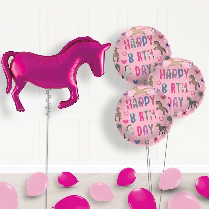 Pink Horse Shaped Balloon Bouquet Delivery - 1 x Giant Balloon with Themed Bouquet and Latex | Party Save Smile