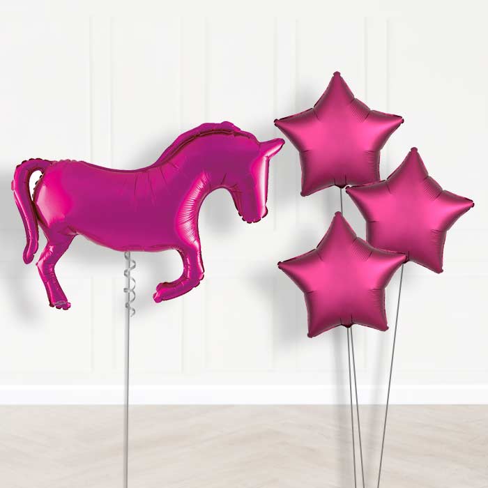Pink Horse Shaped Balloon Bouquet Delivery - 1 x Giant Balloon with Plain Bouquet | Party Save Smile