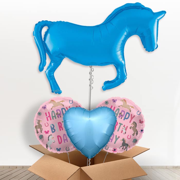 Blue Horse Shaped Helium Balloon in a Box - 1 x Giant Balloon with Mixed Balloons |Party Save Smile