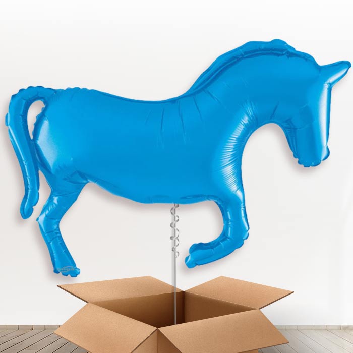 Blue Horse Shaped Helium Balloon in a Box - 1 x Giant Balloon | Party Save Smile