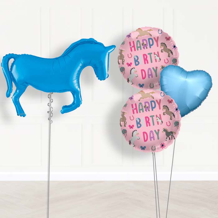 Blue Horse Shaped Balloon Bouquet Delivery - 1 x Giant Balloon with Mixed Bouquet | Party Save Smile