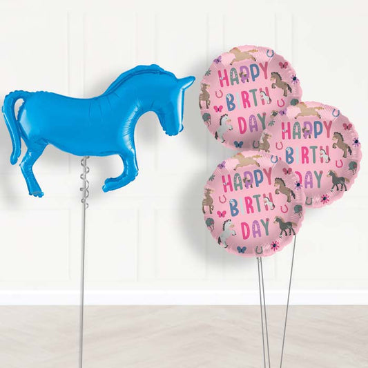 Blue Horse Shaped Balloon Bouquet Delivery - 1 x Giant Balloon with Themed Bouquet | Party Save Smile