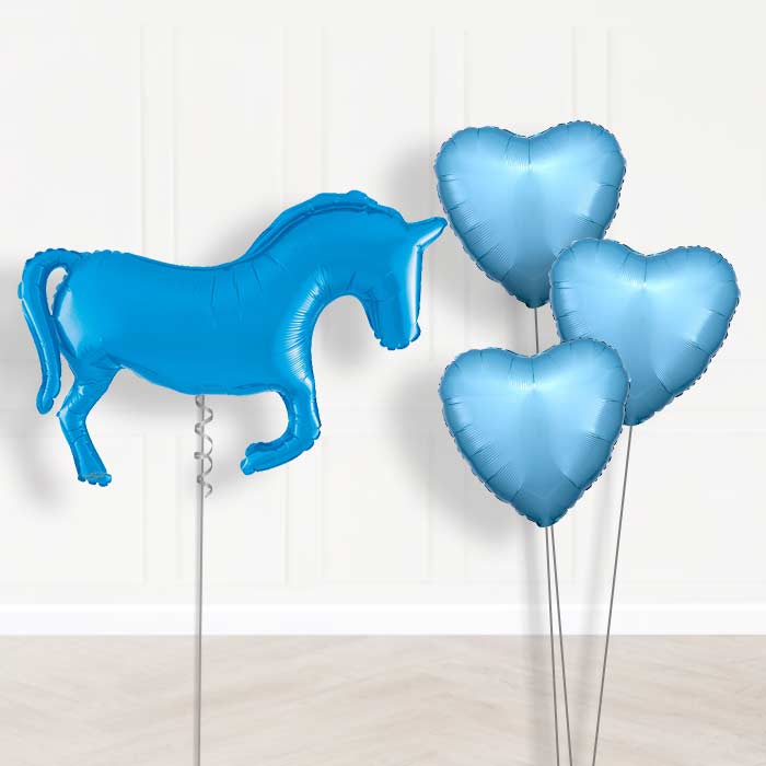 Blue Horse Shaped Balloon Bouquet Delivery - 1 x Giant Balloon with Plain Bouquet | Party Save Smile