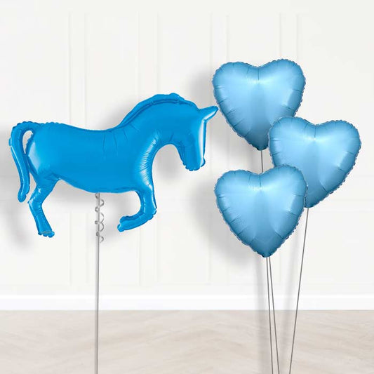 Blue Horse Shaped Balloon Bouquet Delivery - 1 x Giant Balloon with Plain Bouquet | Party Save Smile