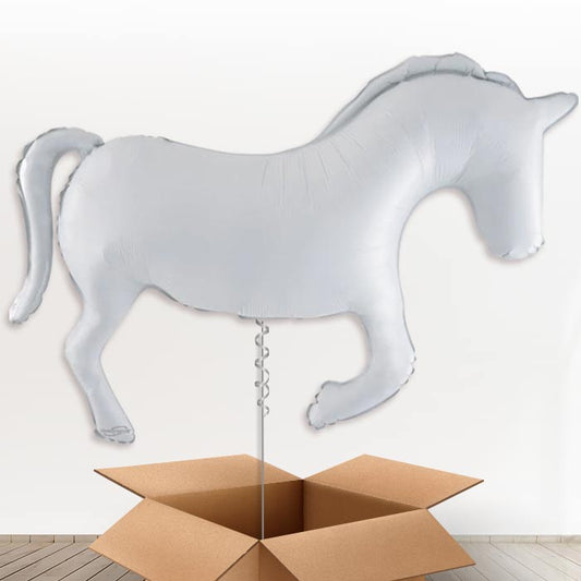 White Horse Shaped Helium Balloon In a Box | Party Save Smile