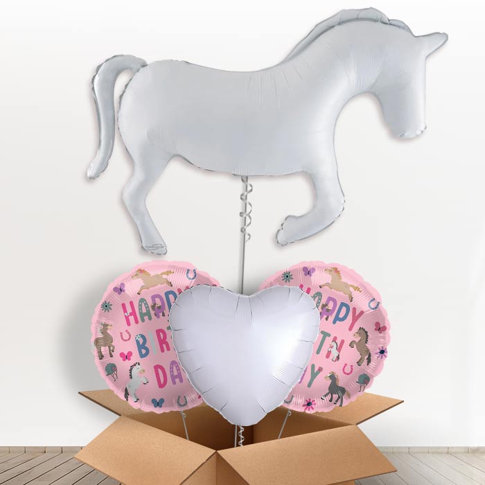 White Shaped Horse Helium Balloon in a Box - 1 x Giant Balloon with Mixed Balloons |Party Save Smile