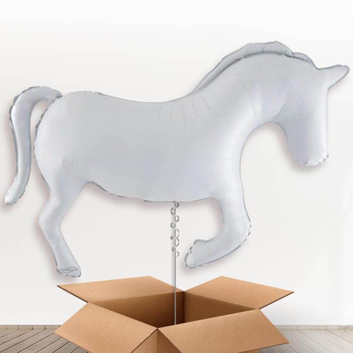 White Horse Shaped Helium Balloon in a Box - 1 x Giant Balloon | Party Save Smile