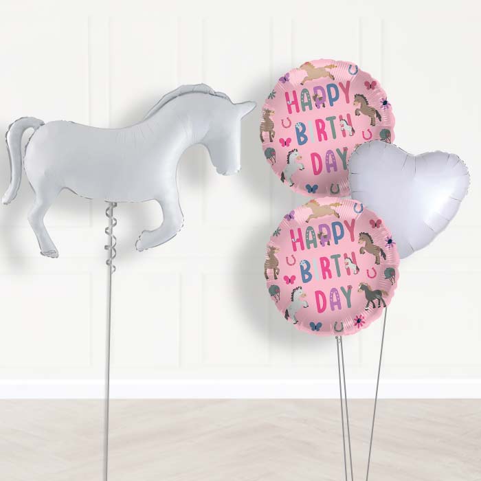 White Horse Shaped Balloon Bouquet Delivery - 1 x Giant Balloon with Mixed Bouquet and Latex | Party Save Smile