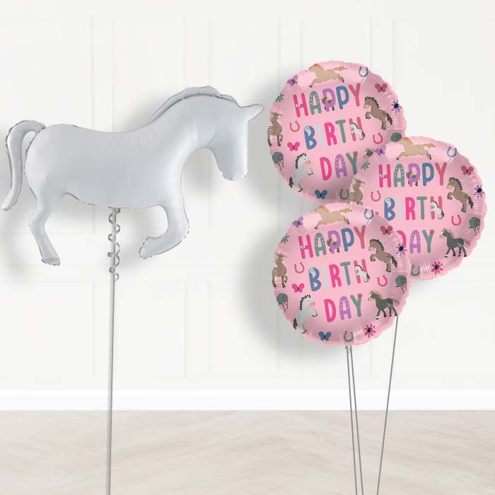 White Horse Shaped Balloon Bouquet Delivery - 1 x Giant Balloon with Themed Bouquet | Party Save Smile