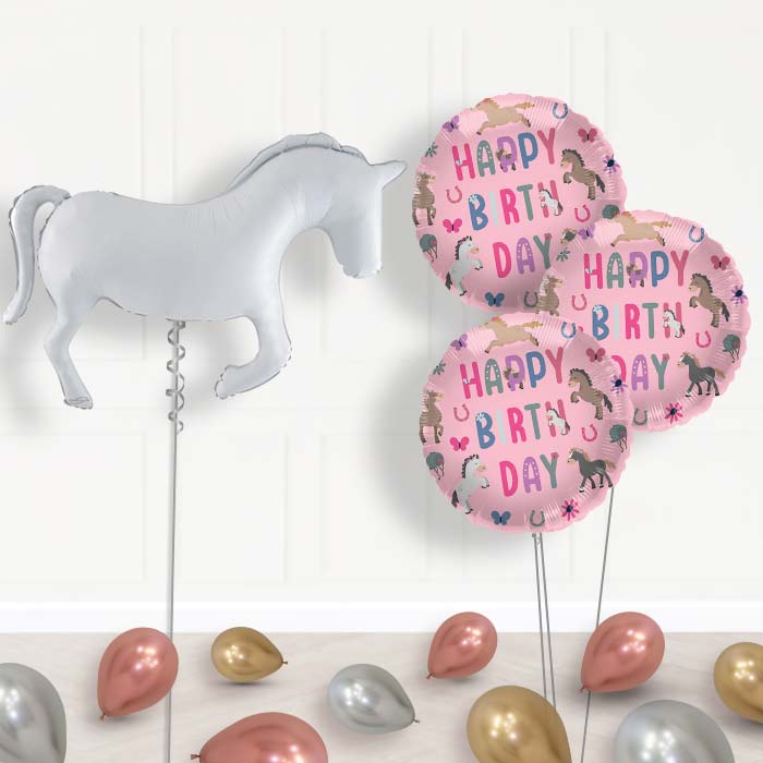 White Horse Shaped Balloon Bouquet Delivery - 1 x Giant Balloon with Themed Bouquet  and Latex| Party Save Smile
