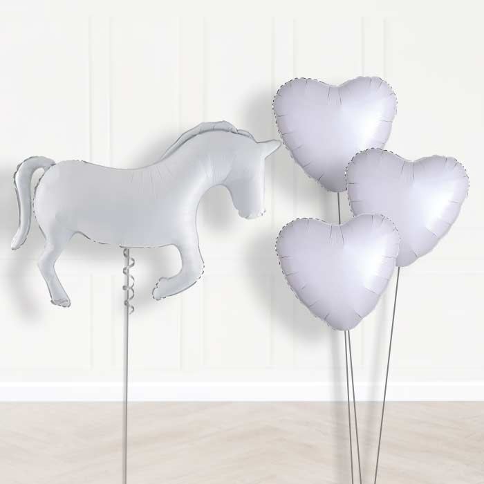 White Horse Shaped Balloon Bouquet Delivery - 1 x Giant Balloon with Plain Bouquet | Party Save Smile