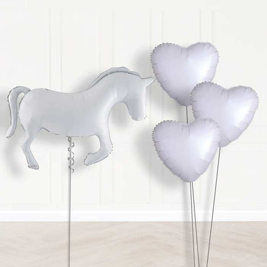 White Horse Shaped Balloon Bouquet Delivery - 1 x Giant Balloon with Plain Bouquet | Party Save Smile